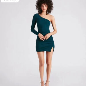 Windsor Teal Green One Shoulder Ruched Mini Dress XS